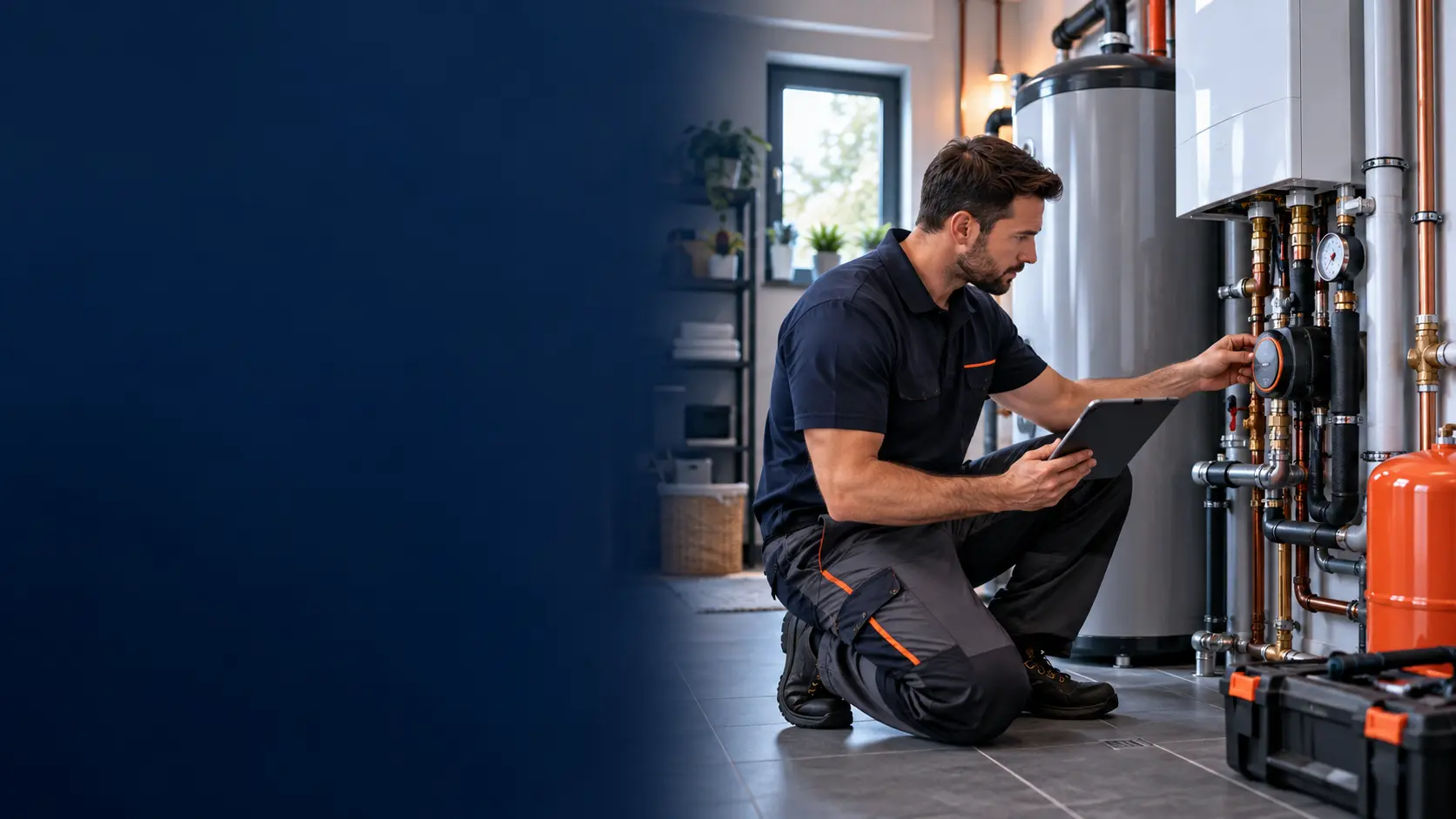 Artisan réalisant la maintenance d’équipements de chauffage et plomberie